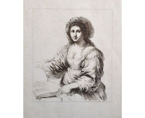 19th Century Italian School. Portrait of a Sybil, Engraving, overall 11" x 9.25".