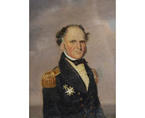 19th Century English School. Portrait of a Naval Officer, Oil on Metal, Indistinctly Signed, 6" x 4.5".