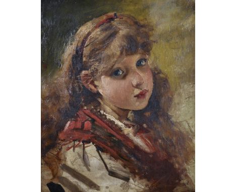 Manner of Nicolas Jon Grigorescu (1838-1907) Romanian. Portrait of a Young Girl, Oil on Canvas, 18" x 14.75".