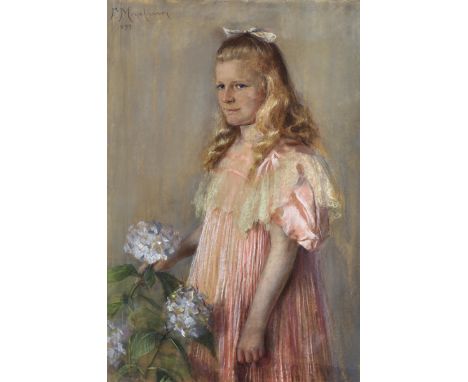 Frieda Menshausen-Labriola (1861-1939) German. Portrait of an Elegant Young Girl, Pastel, Signed and Dated 1899, 38.5" x 25.5