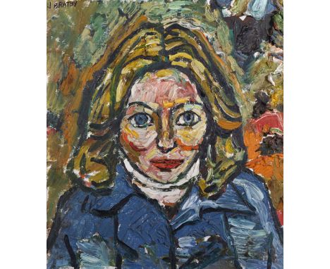 John Bratby (1926-1992) British. Bust Portrait of a Female Celebrity, Oil on Canvas, Signed, 16" x 14".