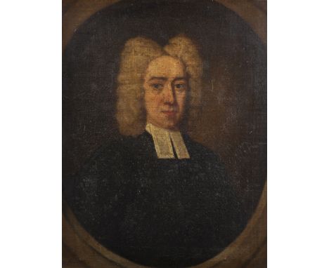 19th Century English School. Portrait of a Cleric, Oil on Canvas Painted Oval, 15" x 12".