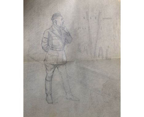 A... V... Bramble (20th Century) British. A Portrait of Adolf Hitler, Looking at a Poster, Pencil, Unframed, 20" x 16.75".
