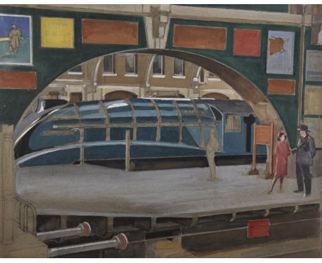 A... V... Bramble (20th Century) British. Figures by a Train, Mixed Media, Unframed, 12.5" x 15.75", and four others by the s