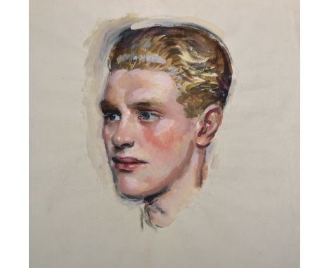 William Bruce Ellis Rankin (1881-1941) British. Study of a Young Man's Head, Mixed Media, Unframed, overall 24.5" x 19.5", an