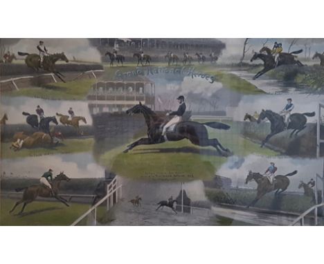 Horse Racing Interest - After John Beer - Grand National Heros, coloured lithograph, published by Fores, includes vingnettes 