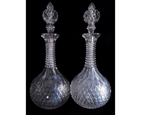 1862 International Exhibition Interest - A pair of exhibition quality cut glass decanters and stoppers, probably Apsley Pella