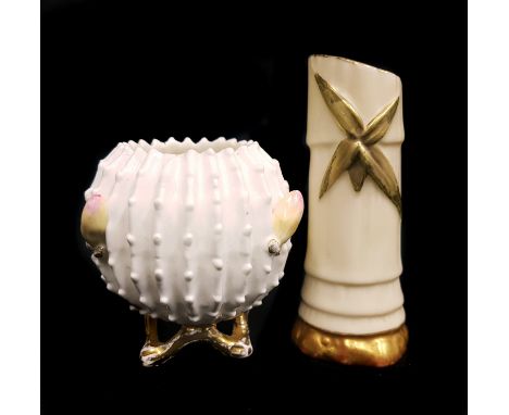A James Shaw porcelain cactus vase, in the manner of Moors Brothers, globular on gilded crabstock foot; and a Royal Worcester