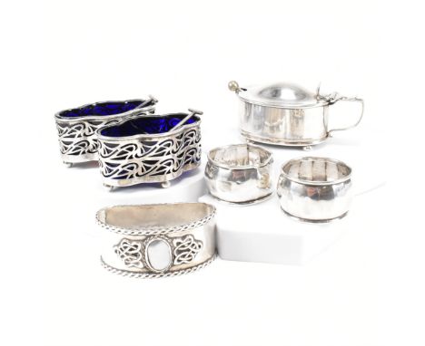 A collection of early 20th century silverware.&nbsp; The silver to include a pair of Edwardian hallmarked silver salts. The s