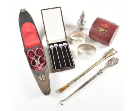 A collection of 20th century hallmarked silver, silver plate and metal items.To include an Edwardian hallmarked silver handle