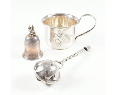 A collection of hallmarked silver, sterling and white metal Christening gifts.&nbsp;To include a Sterling silver babys cup. T