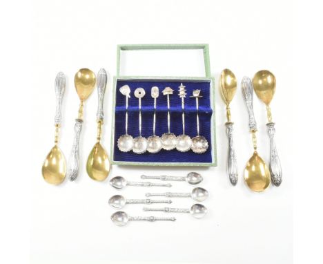 A collection of 950 Sterling and 800 Silver spoons. To include a cased set of six Japanese inspired 950 sterling spoons. The 