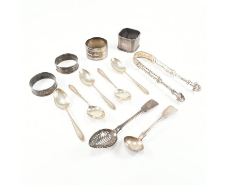 A collection of Victorian&nbsp; and later hallmarked silver flatware.To include a set of five hallmarked silver tea spoons. H