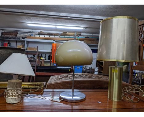 Three retro lamps to include a Gazzini style example, a brass cylindrical lamp and another, Location: 