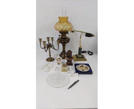 A mixed lot to include a modern bunker style lamp, an ink pen, a Royal Naval College pin dish and other items, Location: 