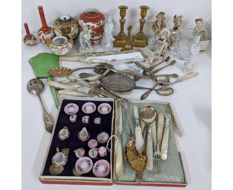 A mixed lot to include early 20th century Japanese Kutani ware, Victorian miniature tea set, silver plated cutlery, Blanc de 