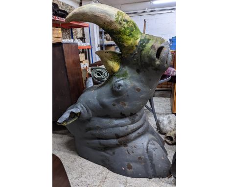 A weathered fibreglass model of a rhinoceros head 144cms highLocation: 