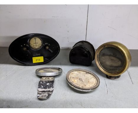 A collection of vintage car parts to include lights, a Lucies amp Gauge MSH bashLocation: 