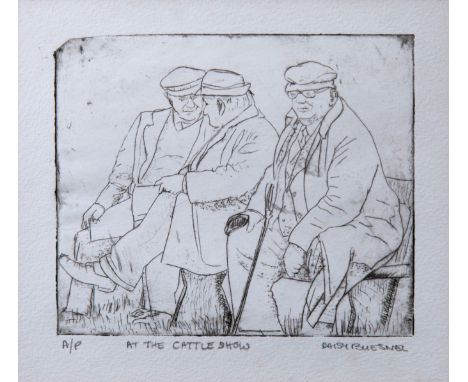 Daisy Buesnel (Swiss, 1930-1993), 'At The Cattle Show', drypoint etching, artist's proof, signed and titled in pencil, 4 x 4¾
