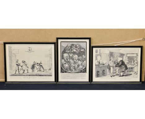A set of six medical related etchings / prints, Mutual Accusation (Medicine Vendors) etching by J. Bretherton after H W Bunbu
