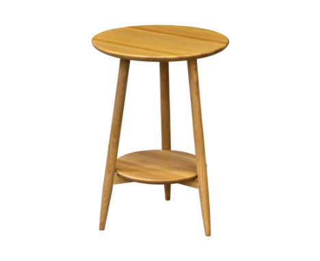 An Ercol Teramo light oak lamp table, modern, ref. 3669CM, the circular top raised on turned legs united by an undertier, 16½