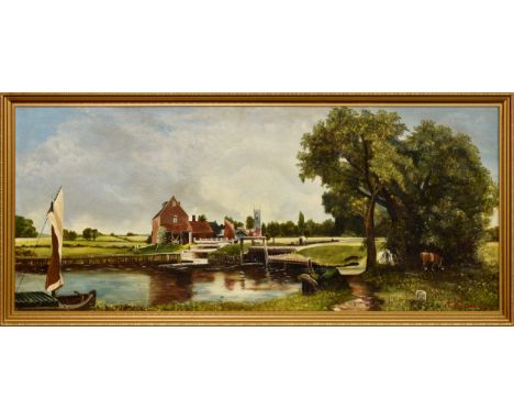 K. Edwards, after John Constable (British, 20th century), Dedham lock and mill oil on board, signed and dated 14.9.(19)69 low