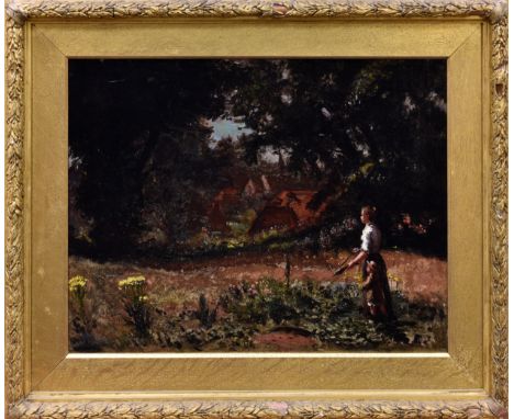 Charles Augustus Henry Lutyens (British, 1829-1915), Aileen calling the bee swarm oil on canvas, unsigned, in original gilt W