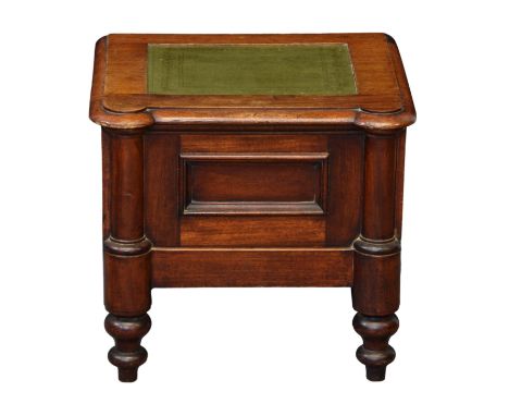 A Victorian mahogany step commode, with hinged top with inset gilt tooled leather, lifting to reveal the original hinged seat