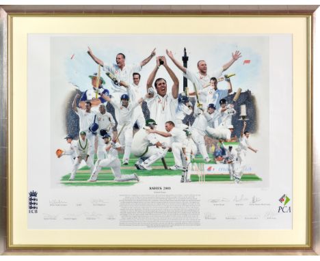 England Cricket interest - Keith Fearon - Ashes 2005, limited edition print no. 37/200, depicting the winning England players