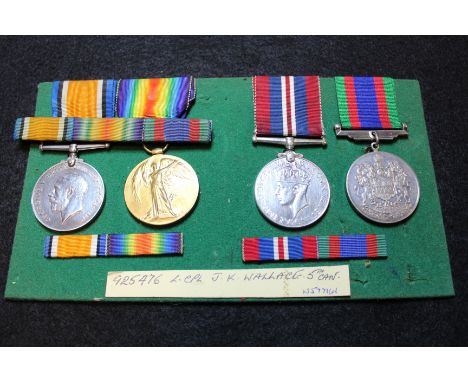 BWM & Victory Medal named 925476 L.Cpl J K Wallace 5/Canadian Infantry. Plus unnamed silver War Medal and Canadian Volunteers