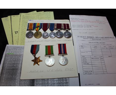 Group to S-18590 T.W.O.CL.2. W R Ward ASC. Medals mounted as worn - BWM & Victory Medal with MID emblem, 1935 Jubilee Medal, 