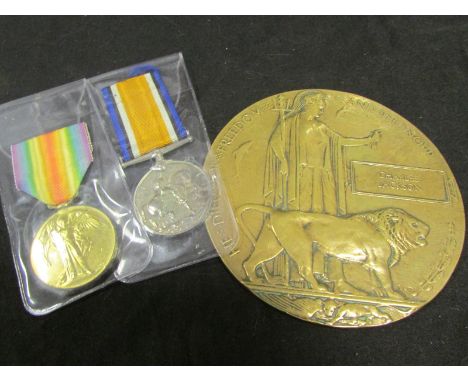 WW1 Casualty BWM & Victory Medals With Memorial Plaque to 24181 Pte Charles Jackson 24th ( Tyneside Irish ) Northumberland Fu