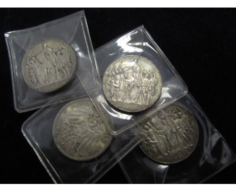 Germany, Prussian commemorative silver 3 Marks 1913 (4): 3x 1813-1913, and 1x Wilhelm II portrait, EF-UNC