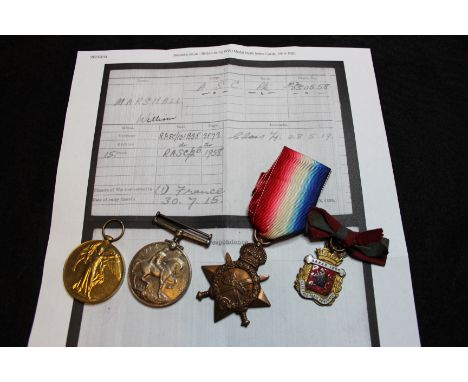 1915 Star Trio to M2-050558 Pte W Marshall ASC, plus Arras 1904 lapel medal GVF (3+1)