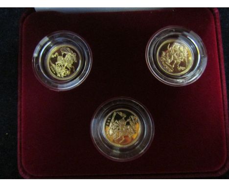 Thre coin Half Sovereign set "Queen Elizabeth II Portrait set" coins dated 1983, 88 & 2004. All Proof FDC boxed as issued