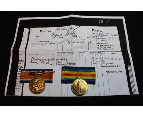 BWM & Victory Medal to K.40116 W Noble STO.1.RN. Born North Somercotes, Lincolnshire. EF (2)