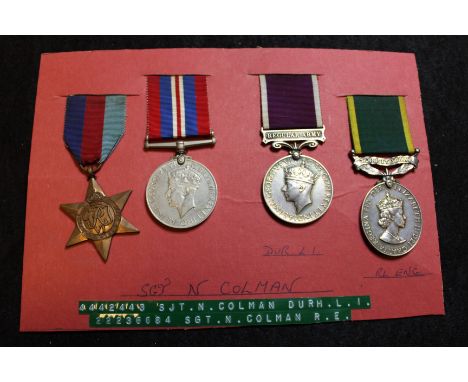 Group to 4442443 Sjt N Colman Durham L.I. Medals - 1939-45 Star, War Medal, GVI Regular Army LSGC Medal, and QE2 Efficiency M