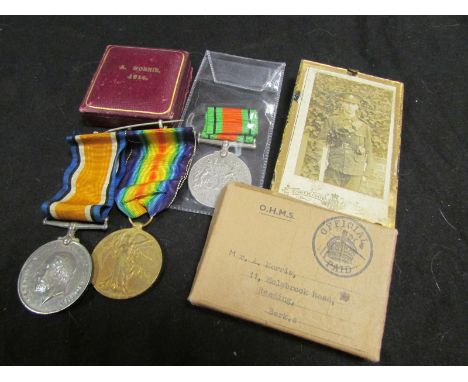 WW1 BWM & Victory Medals To 54151 Pte A H Morris Middlesex Reg with scarce named Loyalty medal in case with 1939-45 Defence m