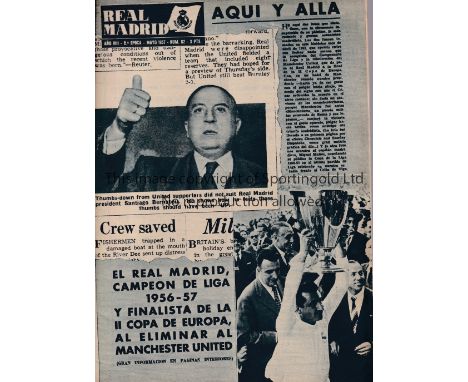 MANCHESTER UNITED 1957 EUROPEAN CUP FINAL     Real Madrid v Fiorentina played 30/5/1957 at the Bernabeu, Madrid. Rare officia