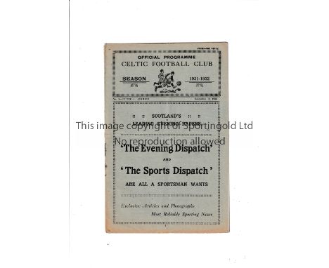 CELTIC      Home programme v Airdrie 12/12/1931. Light horizontal fold.   Generally good