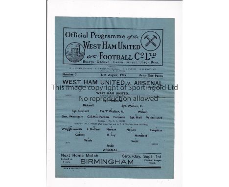 WEST HAM UNITED   Home programme v Arsenal, 27/8/45. Light fold.     Generally good