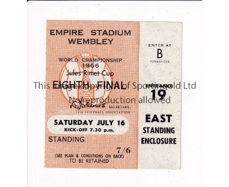 1966 WORLD CUP / TICKET    England v Mexico 16/7/1966 standing ticket at Wembley.    Good