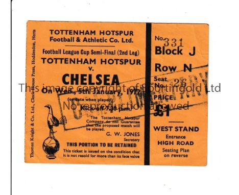 TOTTENHAM HOTSPUR V CHELSEA 1972 TICKET     Complimentary seat ticket for the League Cup Semi-Final 2nd Leg at Tottenham.    