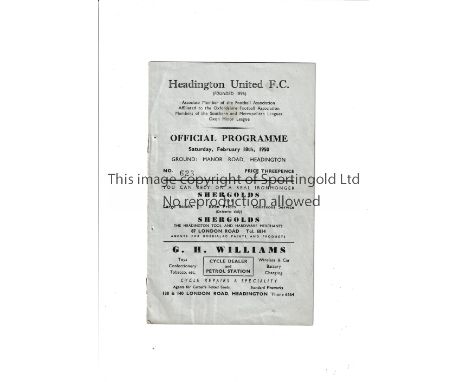 HEADINGTON UNITED V TOTTENHAM HOTSPUR 1950   Programme for the Friendly at Headington 18/2/1950, team changes and scores ente