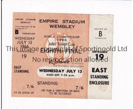 1966 WORLD CUP / UNUSED TICKET    France v Mexico 13/7/1966 standing ticket at Wembley.    Good