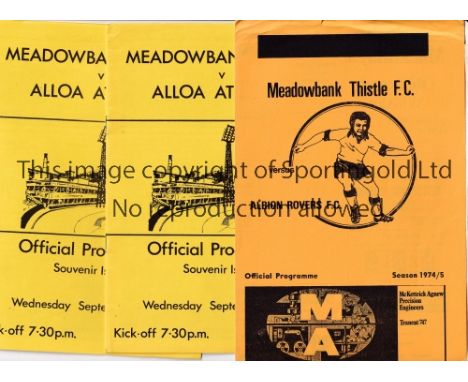 MEADOWBANK THISTLE     Twenty eight programmes for their first League season 1974/5. First ever competitive programme v Albio