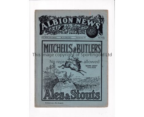 WEST BROMWICH ALBION V ARSENAL 1932     Programme for the League match at Albion 2/1/1932, minor tears.    Generally good