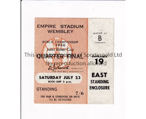 1966 WORLD CUP / TICKET    England v Argentina 23/7/1966 Quarter-Final standing ticket at Wembley.    Good