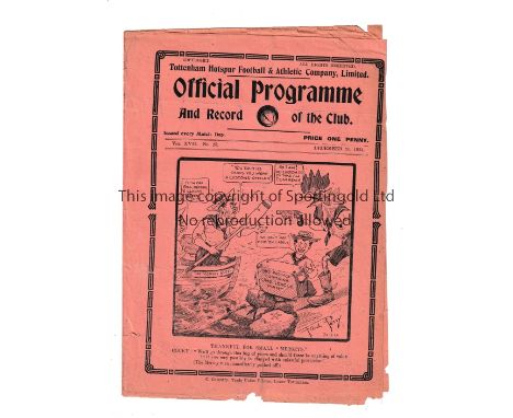 TOTTENHAM HOTSPUR V ARSENAL 1924     Programme for the London Combination match at Tottenham 20/12/1924, slightly trimmed on 