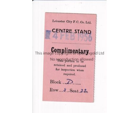 LEICESTER CITY V PLYMOUTH ARGYLE 1956     Complimentary seat ticket for the match at Leicester 4/2/1956.    Good